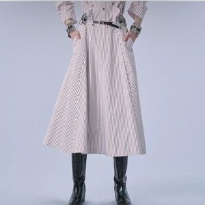 TOGA PULLA 17SS Striped A-Line Skirt w/ Metal Buckle Belt – Size 36, Rare & NWT